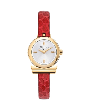 Shop Ferragamo Gancino Gold Ion Plated Stainless Steel Strap Watch, 22.5mm In Silver/red