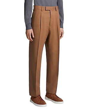 Shop Zegna Double Pleat Pants In Medium Brown