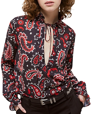 The Kooples Western Paisley V Neck Top In Red