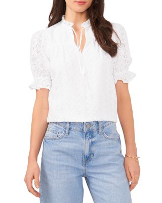 1.STATE - Eyelet Tie Neck Top
