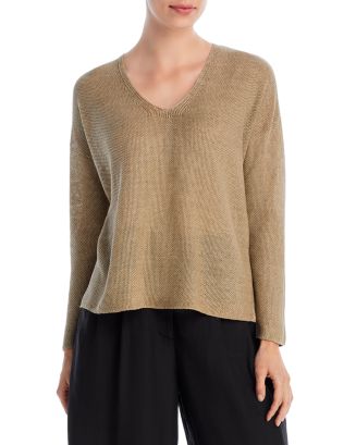 Eileen Fisher Organic Linen V Neck Sweater | Bloomingdale's