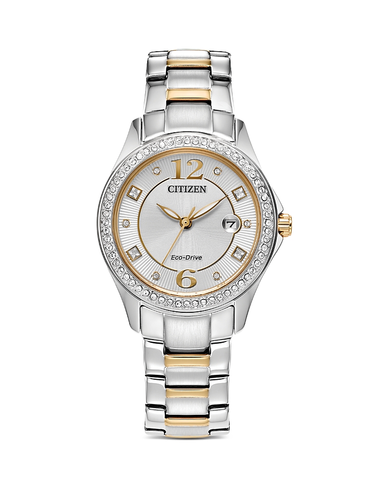 Citizen Womens Crystal Accent Two Tone Stainless Steel Bracelet Watch Fe1146-71a In Silver/two Tone