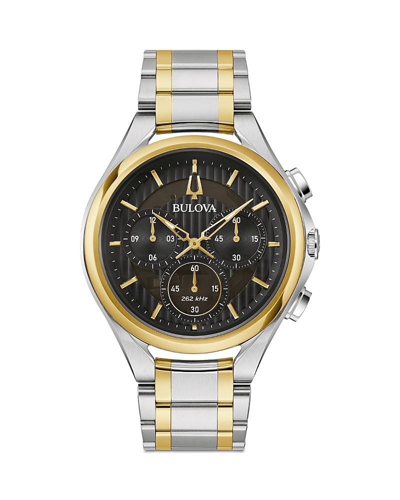 Bulova Mens Chronograph Diamond Accent Two Tone Stainless Steel Bracelet Watch 98a301 In Black/two-tone