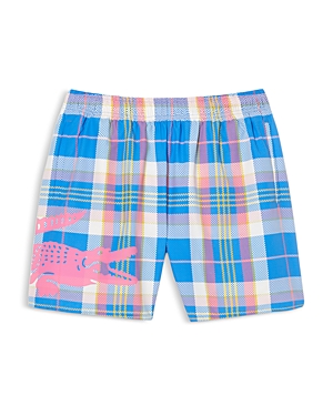 Lacoste Quick Dry Colored Check Swim Trunks In Fiji/multicolor