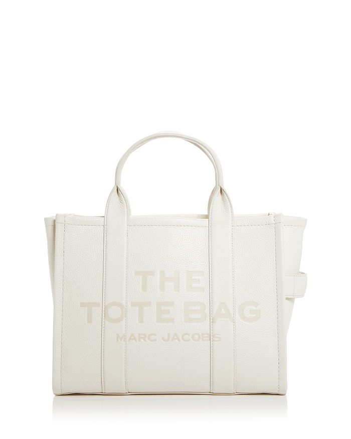 Shop Marc Jacobs The Leather Medium Tote Bag In Cotton/silver