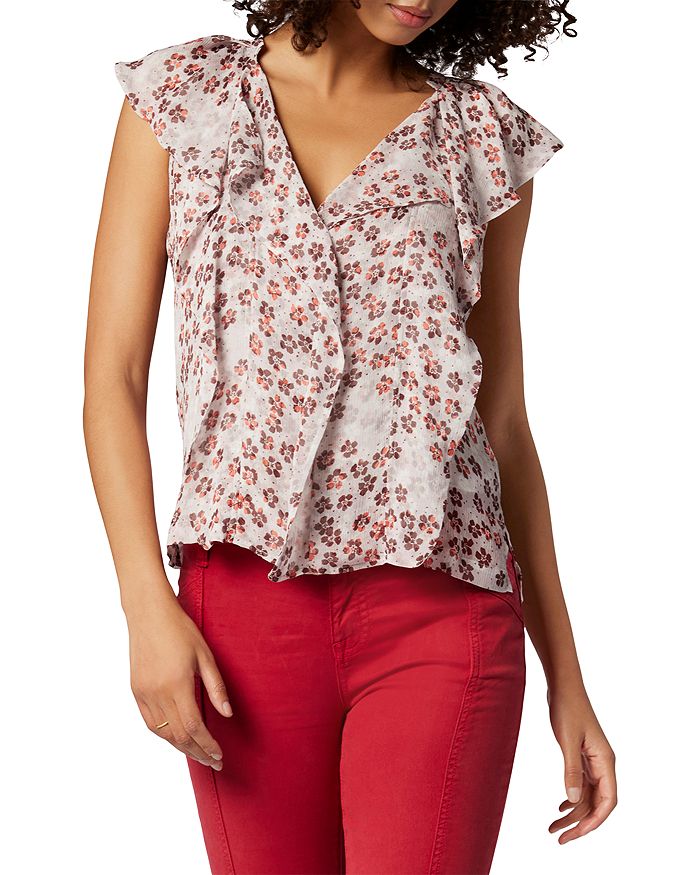 Joie Raquel Printed Ruffled Silk Top Bloomingdale's