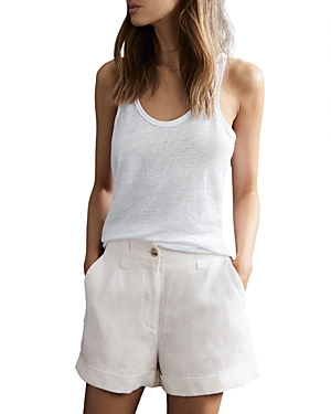 Shop Reiss Demi Garment Dyed Linen Shorts In White