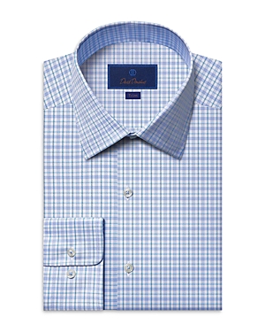 David Donahue Slim Fit Twill Check Button Front Dress Shirt