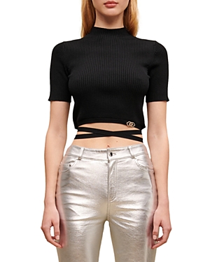 Shop Maje Mosea Ribbed Crop Top In Black