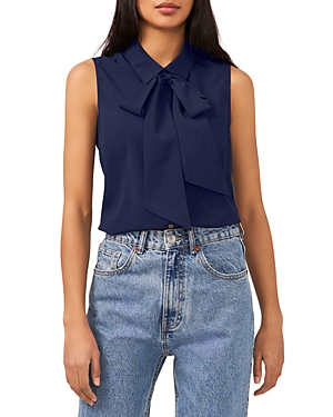 Cece Sleeveless Georgette Bow Blouse In Classic Navy