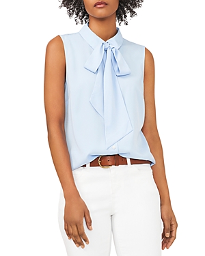 Cece Sleeveless Georgette Bow Blouse In Icy Blue