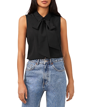 Cece Sleeveless Georgette Bow Blouse In Rich Black