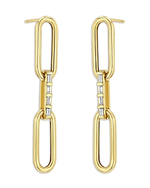 Shop Zoë Chicco 14k Yellow Gold Baguette Diamonds Chain Link Drop Earrings
