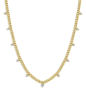 Shop Zoë Chicco 14k Yellow Gold Prong Diamonds Diamond Dangle Curb Link Collar Necklace, 16 In Gold/white