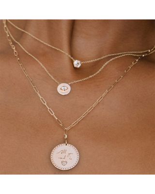 14K Yellow Gold Mantra Diamond Accented All You Need is Love Disc Pendant Necklace, 18"