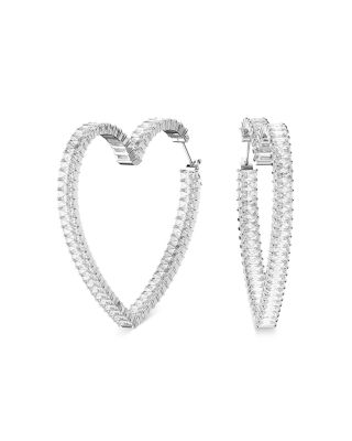 Swarovski Matrix Baguette Crystal Heart Hoop Earrings in Rhodium Plated