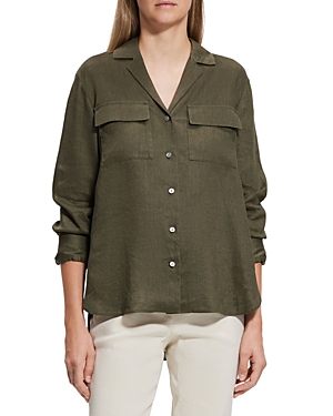 THEORY NOTCHED COLLAR BUTTON FRONT SHIRT