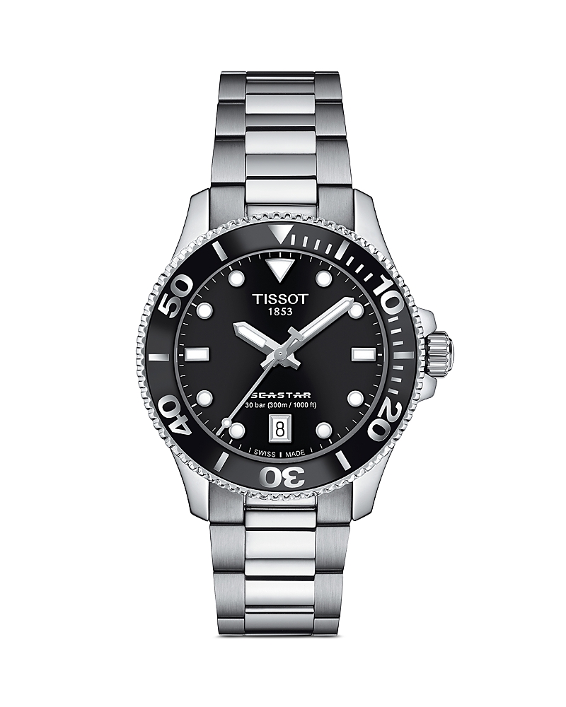 Tissot Women's Swiss Seastar 1000 Stainless Steel Bracelet Watch 36mm In Black/silver