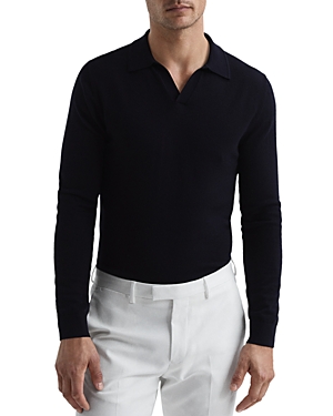 Shop Reiss Milburn Open Collar Wool Polo Sweater In Navy