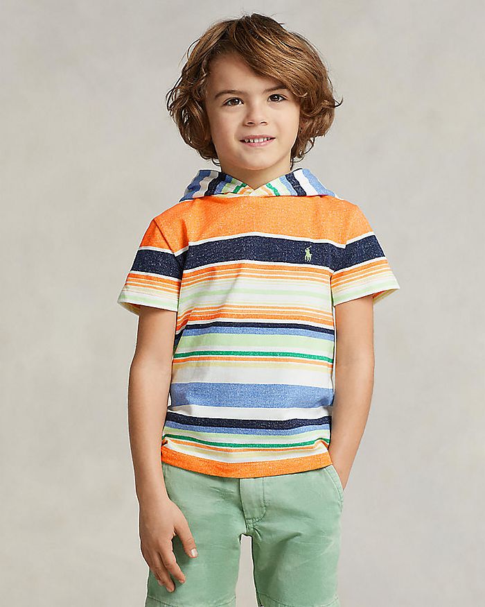 Ralph Lauren Boys' Striped Cotton Mesh Hooded Tee - Little Kid