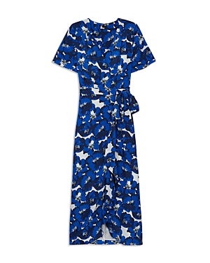 Shop The Kooples Summer Party Short Sleeve Silk Dress In Blu01