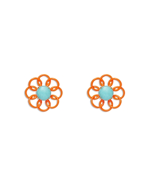 Lele Sadoughi Marigold Stone Orange Flower Stud Earrings In 14k Gold Plated In Orange/blue