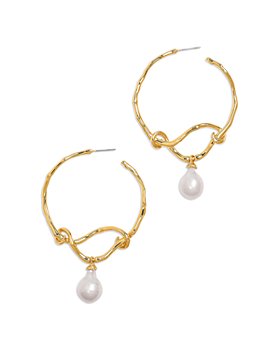 Alexis Bittar - Cultured Freshwater Pearl Charm Twist Hoop Earrings in 14K Gold Plated