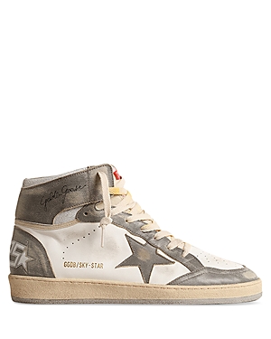Shop Golden Goose Men's Sky Star Lace Up High Top Sneakers In Grey/white