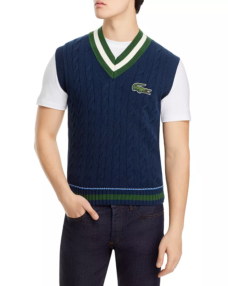Lacoste Classic Fit Cable Knit Sweater Vest