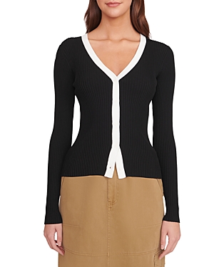 Staud Cargo Ribbed Knit Button Front Cardigan In Black White