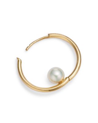 14K Yellow Gold White Pearls Cultured Freshwater Pearl Huggie Hoop Earrings