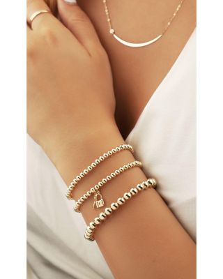 14K Gold Beaded Love Lock Bracelet, 4mm 