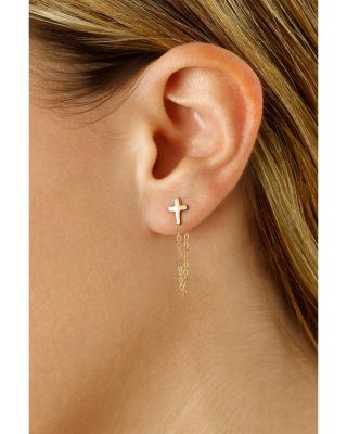14K Yellow Cross Draped Chain Earrings - Exclusive