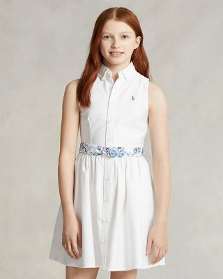 Ralph Lauren Girls' Belted Cotton Oxford Shirtdress - Little Kid