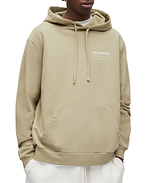 Allsaints Underground Organic Cotton Logo Print Relaxed Fit Hoodie In Clay Green