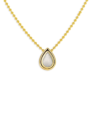 14K Yellow Gold Mother of Pearl Bezel Pear Pendant Necklace, 16