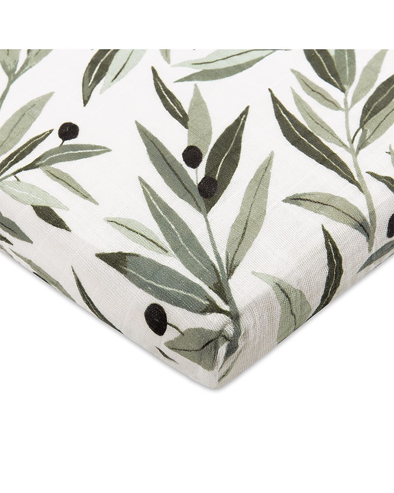 Babyletto All Stages Midi Crib Sheet In Gots Certified Organic Muslin Cotton In Olive Branches