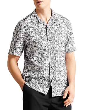 TED BAKER MULBEN EMBROIDERED SHORT SLEEVE BUTTON FRONT CAMP SHIRT