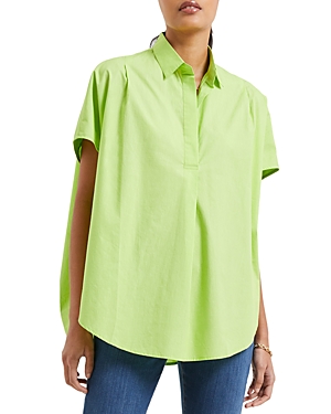 French Connection Rhodes Cotton Popover Shirt In Sharp Green