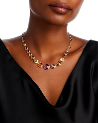 18K Gold Jaipur Color Mixed Gemstone Graduated Collar Necklace, 17"