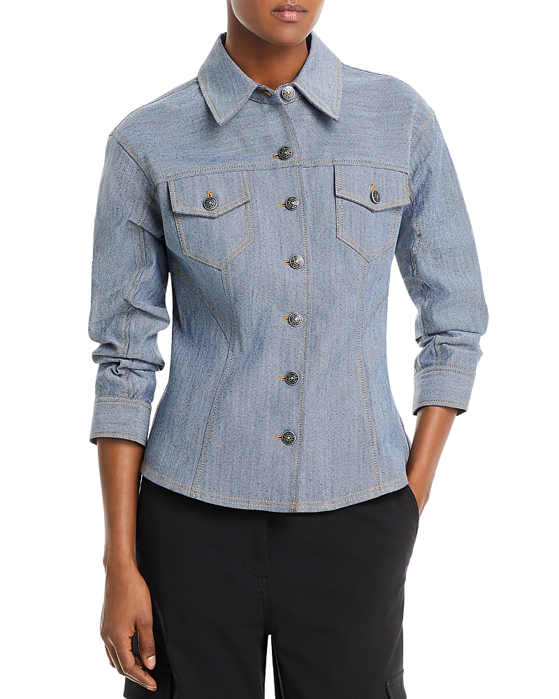 Cinq À Sept Canyon Reverse Denim Scrunched-sleeve Jacket In Light Indigo