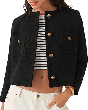 Ba&sh 'meredith' Black Crop Jacket With Round Neck And Metal Buttons In Cotton And Wool Blend Woman In Black