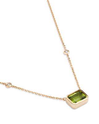 Peridot & Diamond Pendant Necklace in 14K Yellow Gold, 18" 