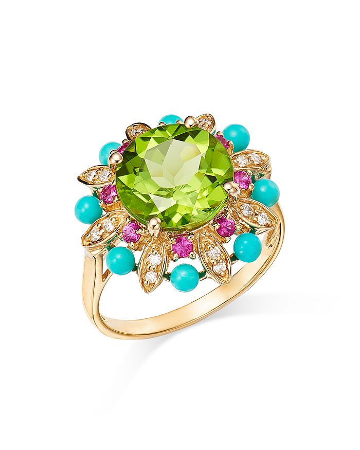 Bloomingdale's - Multi Gemstone & Diamond Flower Ring in 14K Yellow Gold - 100% Exclusive