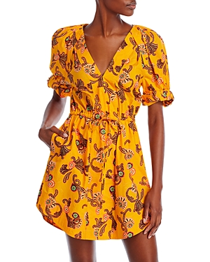 A.l.c Mia Printed Puff-sleeve Mini Dress In Limone Multi
