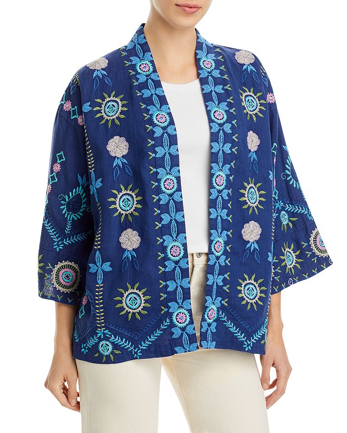 Johnny Was Oriel Embroidered Linen Open Front Top | Bloomingdale's