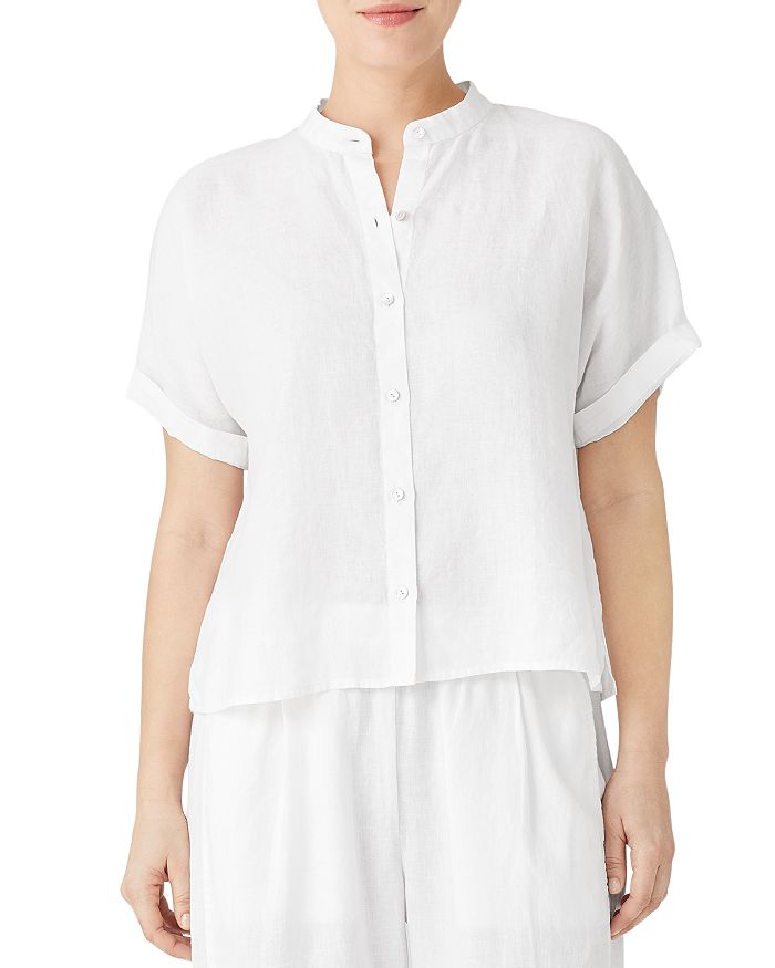 Eileen Fisher Short Sleeve Mandarin Collar Shirt | Bloomingdale's