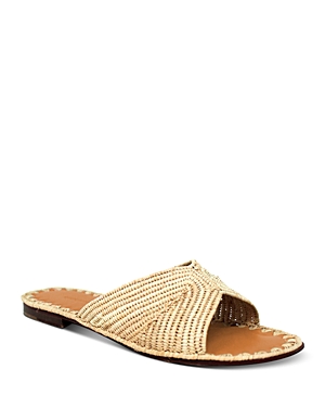Carrie Forbes Woven Raffia Flat Slide Sandals In Natural
