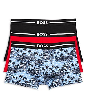 Hugo Boss Three-pack Of Stretch-cotton Trunks With Logo Waistbands In Open Blue