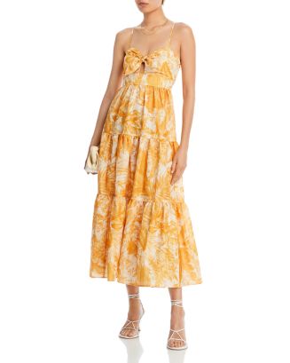 AQUA Tropical Print Tiered Midi Dress - 100% Exclusive | Bloomingdale's